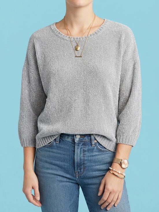 Sweaters - Gray Soft Knitted Crewneck Sweater